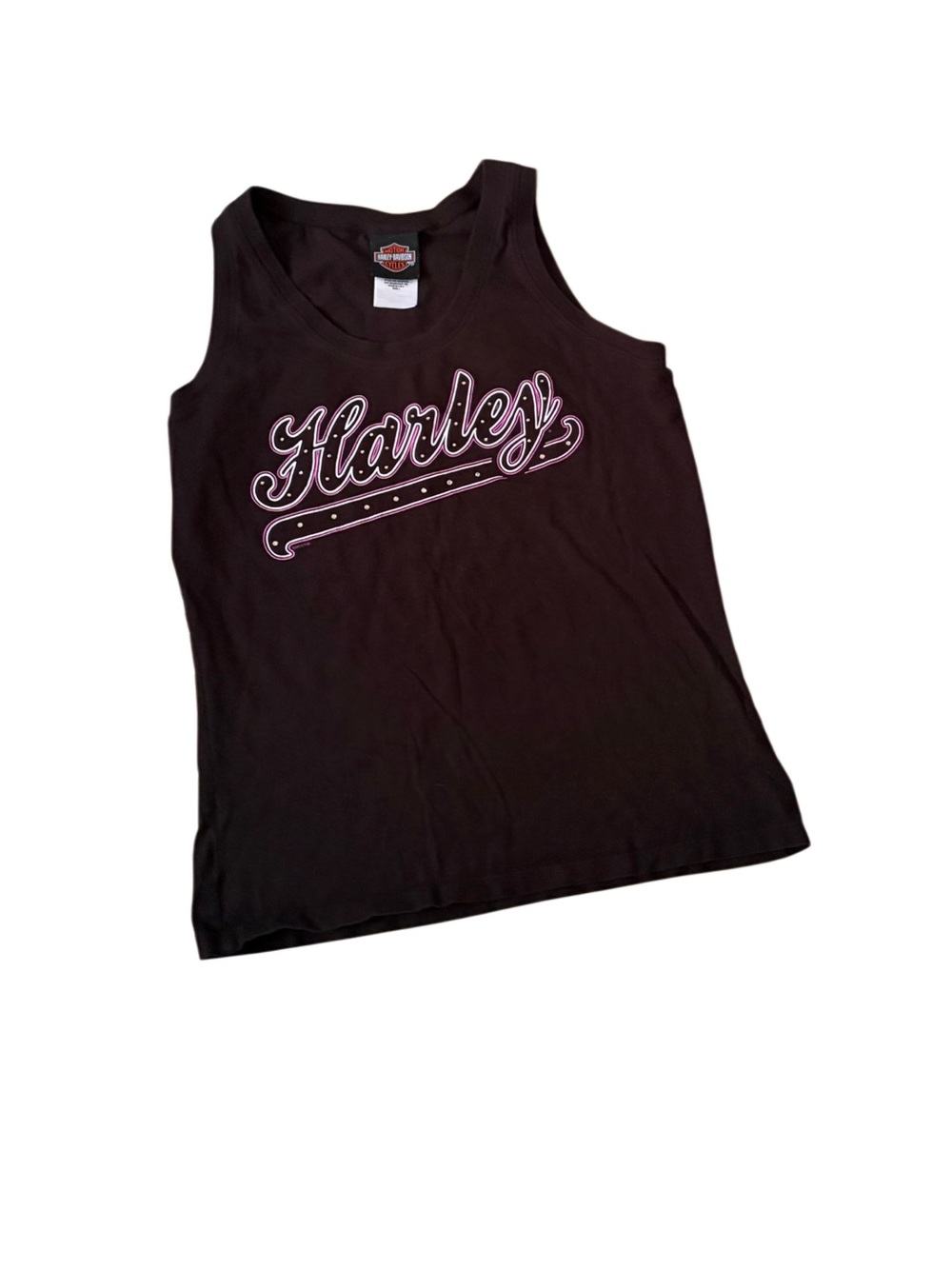 Harley-Davidson Black Tank with Pink rhinestone Logo